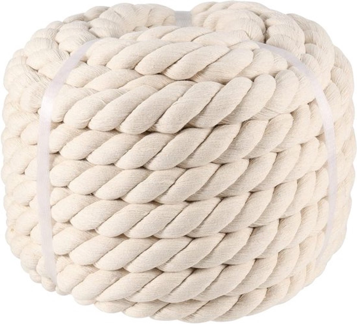 1 inch x 50 voet katoenen touw, natuurlijk katoen, 3 strengen gedraaid touw voor macramé, DIY-projecten, hangende mandjes en decoratie