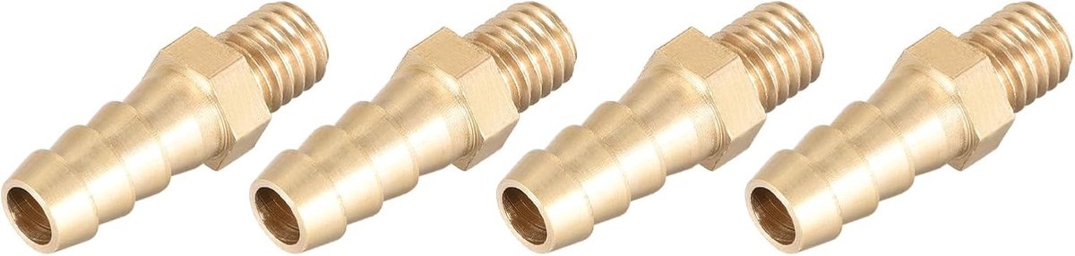 Messing Slangkoppelingen (M8-1.25 Mannelijk x 8mm Stekker) 4 Stuks - Geschikt voor Brandstof, Lucht, Water, Olie en Gas