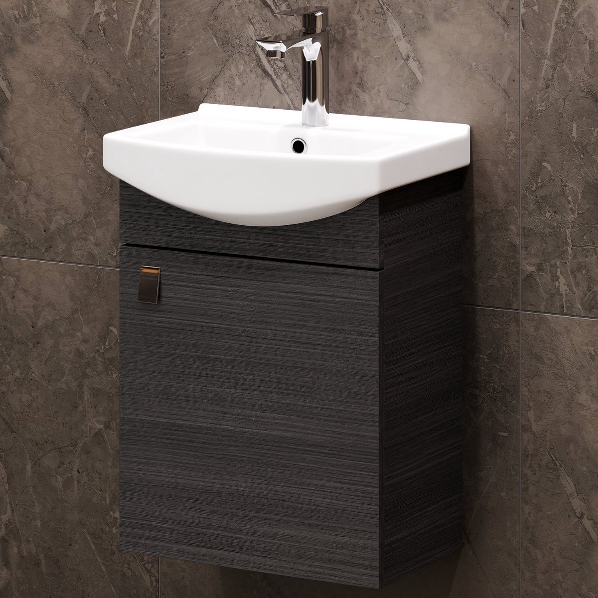 Planetmöbel Badkamermeubel Set 45 cm – Antraciet – Wastafelonderkast met Keramische Wastafel – Soft-Close
