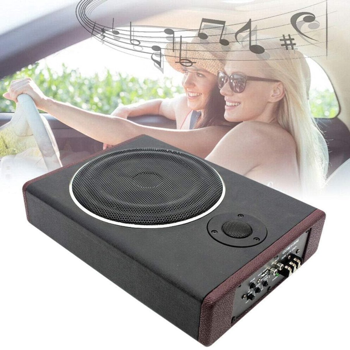 NIVA® Subwoofer Auto - Actieve Subwoofer Kist - Subwoofer Auto met Versterker - Zwart - 7cm x 35cm x 26cm