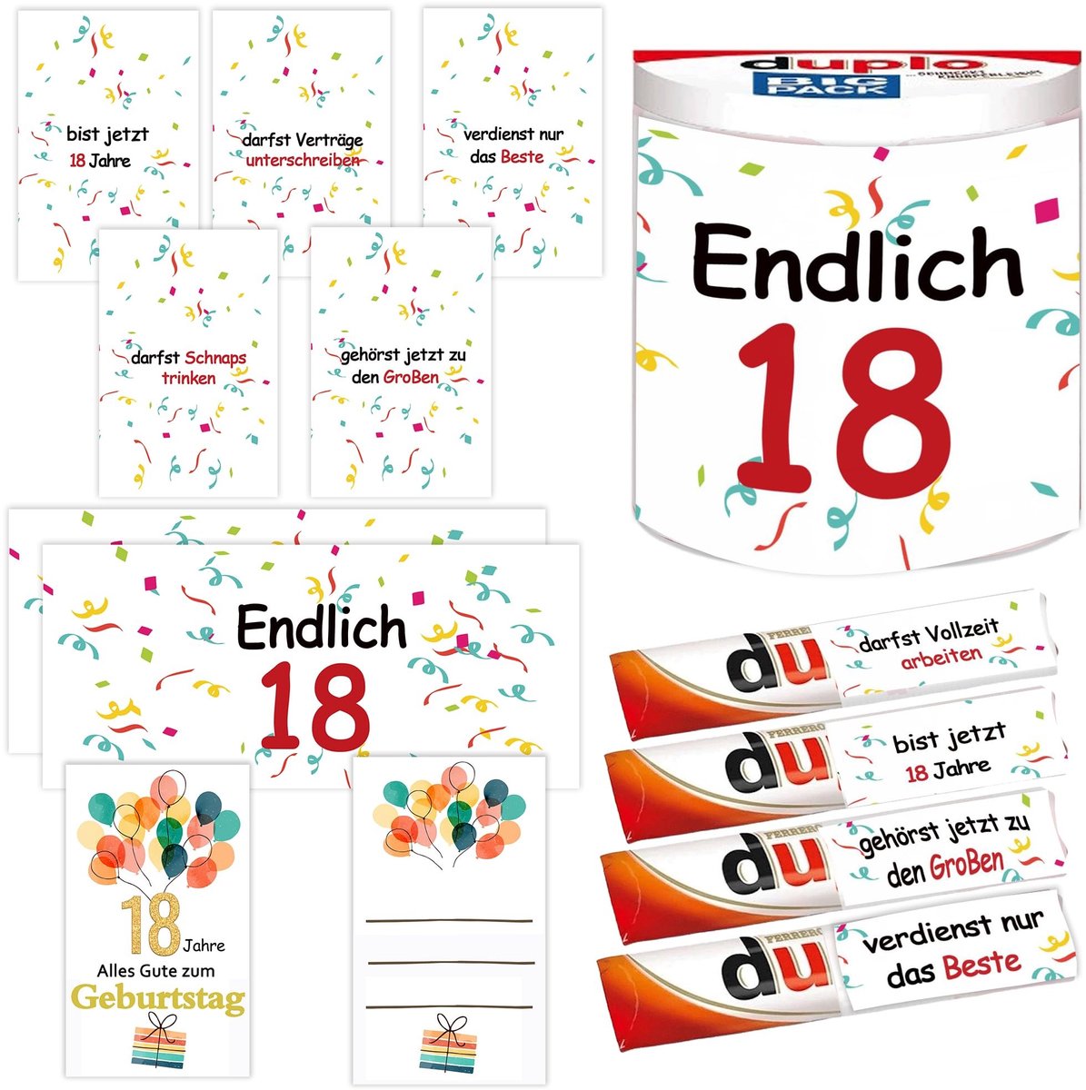 Solidchoice - Verjaardagskaart en Sticker Set voor 18e Verjaardag