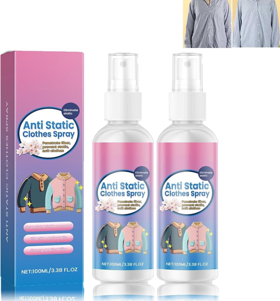 Solidchoice - Set van 2 Antistatische Spray voor Kleding, 100ml
