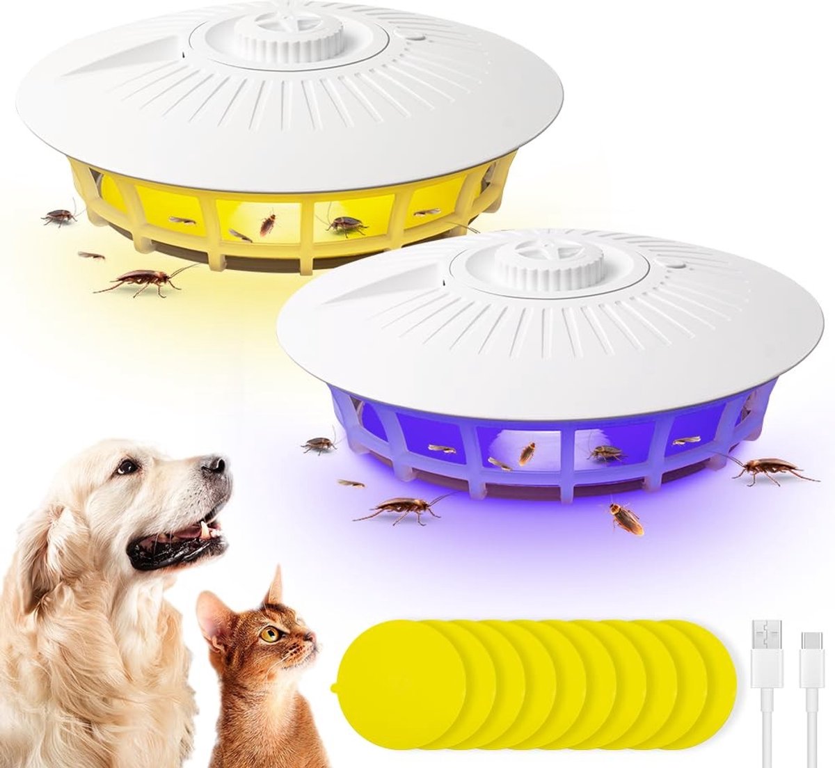 Solidchoice - Vlooienval met 10 Hechtdiscs en 4 Lichtmodi