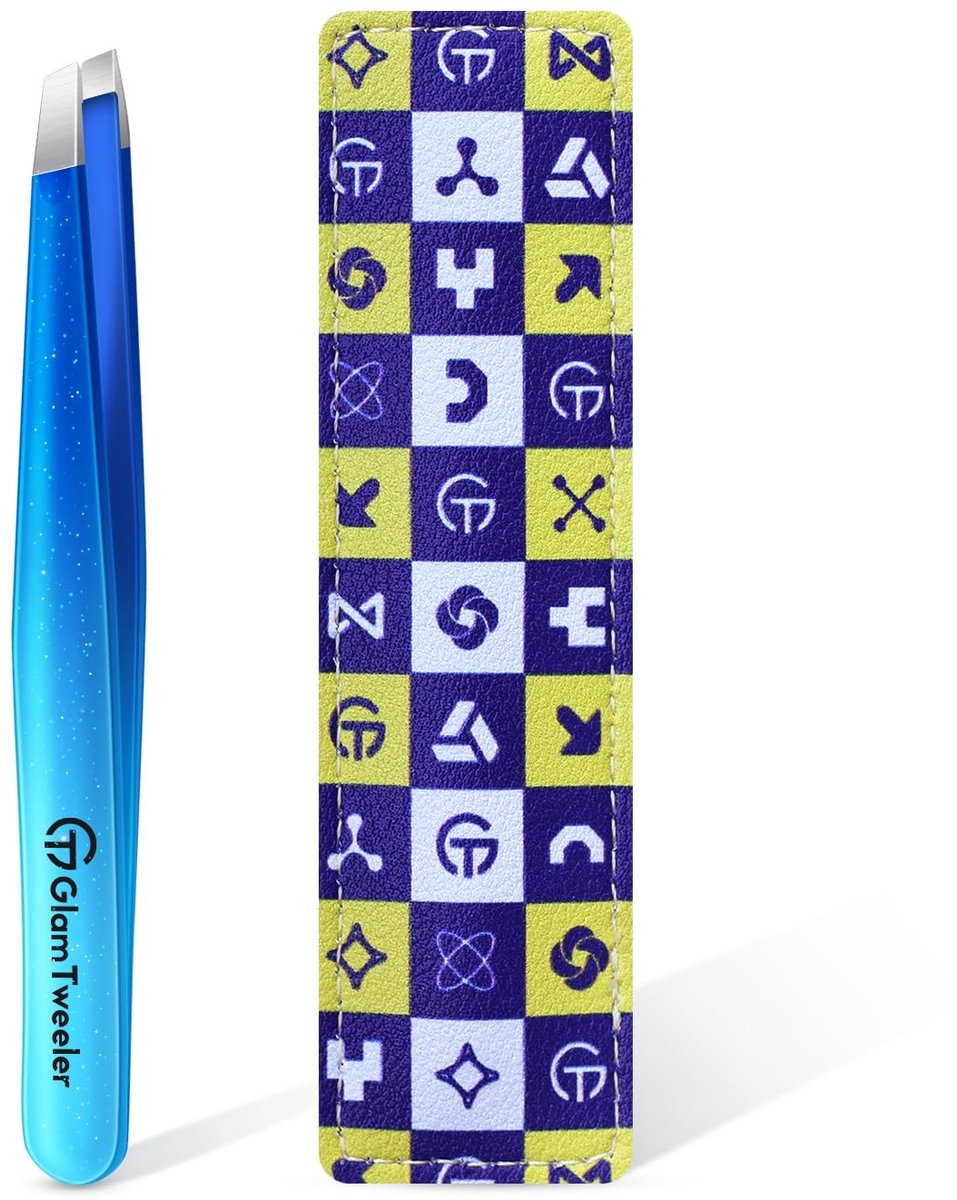 Solidchoice - Slanted Rvs Pincet met Lederen Reis Etui voor Oogbrows en Gezichtshaar