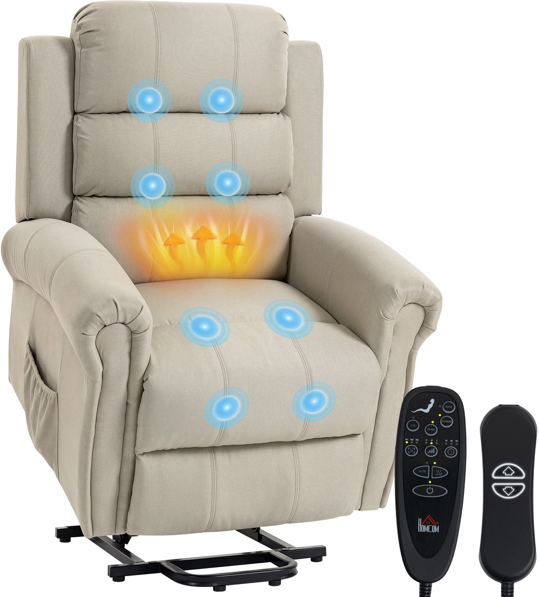 HOMCOM Multifunctionele elektrische relaxfauteuil - Linnen (100% polyester) - 87x87,5x108cm - Beige