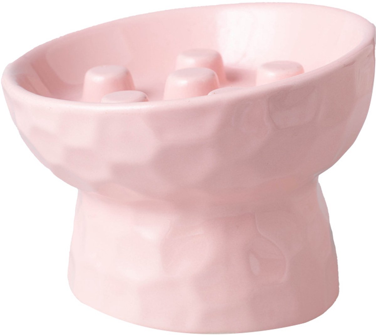 Kattenvoerbak – Verhoogde keramische voerbak – Slowfeeder-voerbak voor katten – Kantelbaar ontwerp – Nekbescherming – Geschikt voor katten en kleine honden – Roze