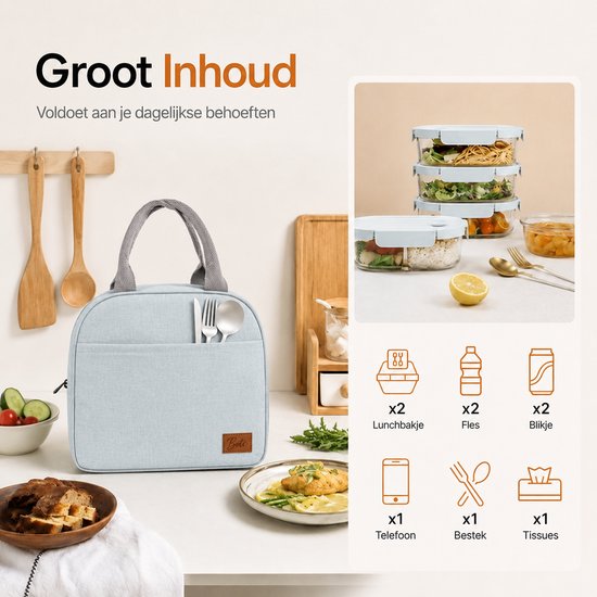 BOTC Koeltas - Lunchtas - 7 liter - Koeltasje - Geïsoleerde Koeltas - 25x21x14cm - Lichtblauw van BOTC — afbeelding 5
