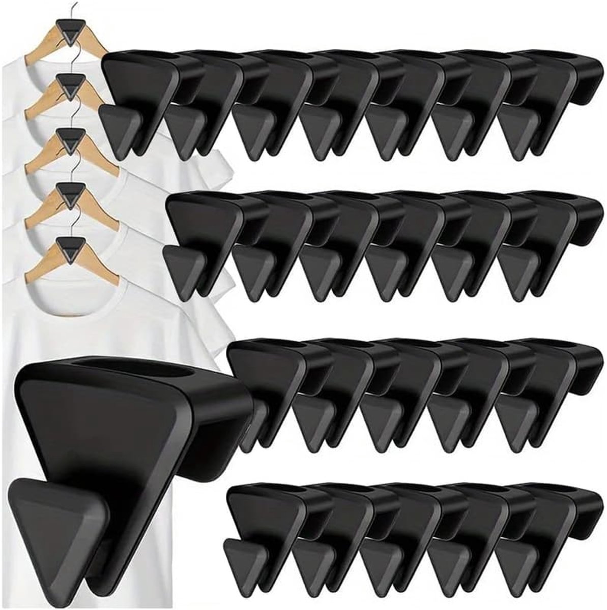 24-delige set met ruimtebesparende kledinghangerhaken, verbindingshaken Geschikt voor kledinghangers, driehoekige plastic kledinghangerconnectoren, opbergrekken Geschikt voor kledingkasten en opbergclips.