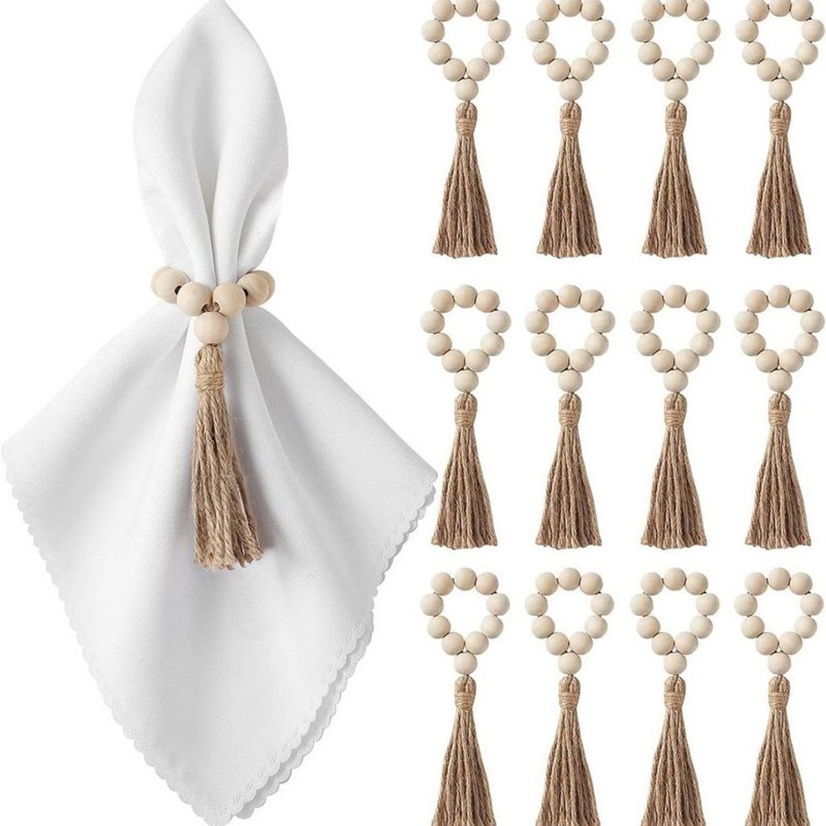 Servetring met 12 kralen en bohemian jute decoratie.