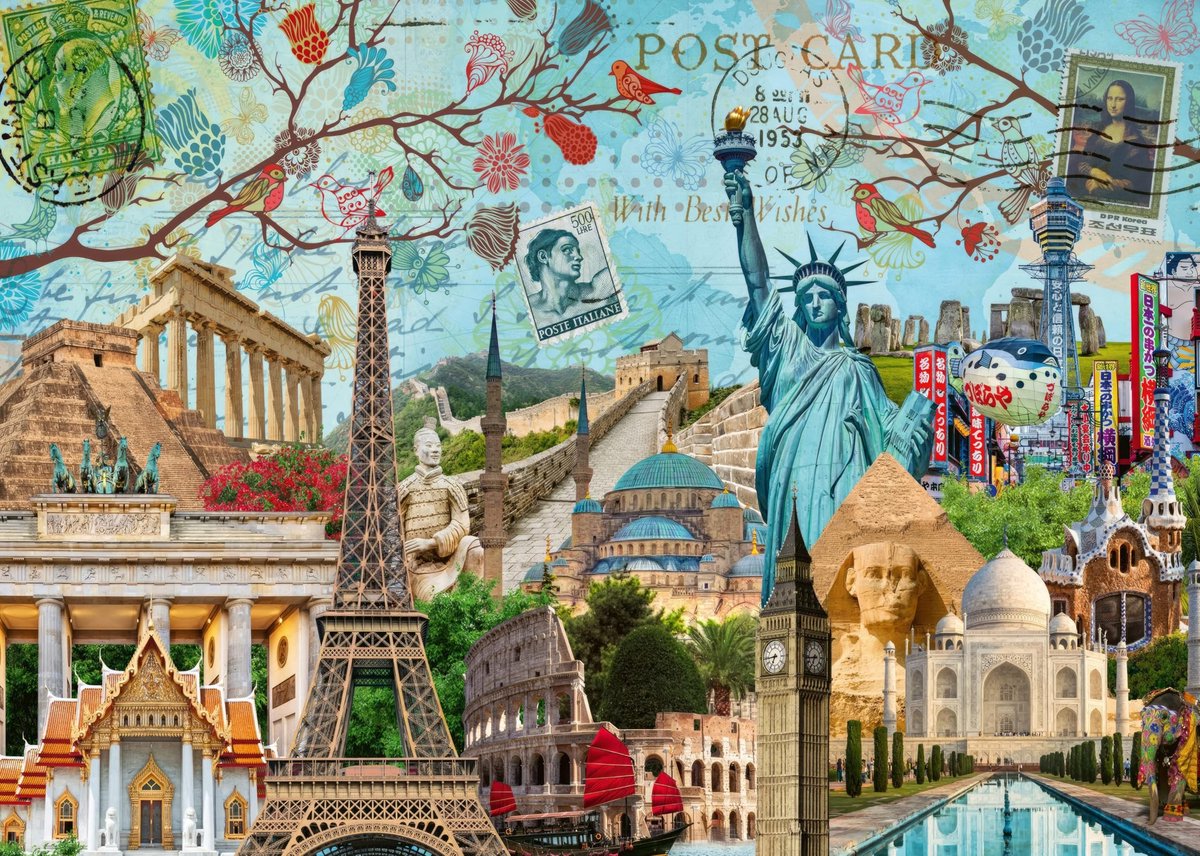 Solidchoice - 1000 Stukjes Puzzel Postkaart van Amerika 70 x 50 cm