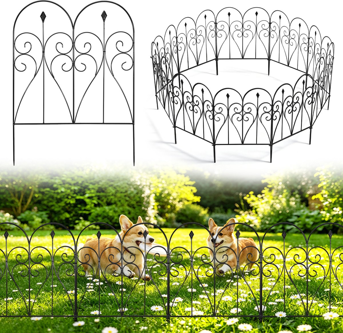 Lemlit Tuinhek 5 Stuks - Metalen Insteekhek, Decoratief Borderhek, Sierhek, Parkhek en Gazonrand voor Tuin Bloemperk Gazon en Huisdieren - 81 x 60 cm - Zwart