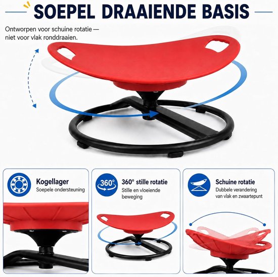 Sensory Swivel Stoel voor Autisme - 360° Draaiende Stoel voor ADHD Kinderen 3-8 Jaar, Veiligheidsbeugels en Antislip Basis, Verlichting van Bewegingsziekte Binnen en Buiten (Rood) — afbeelding 3