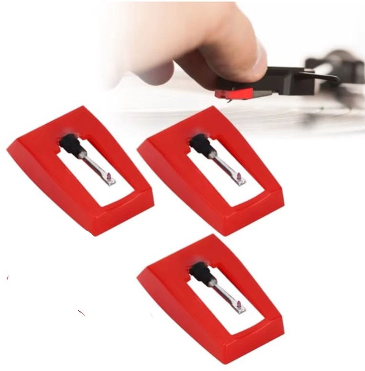 3 Stuks Platenspeler reservenaald - platenspeler accessoires - Naald - Platenspeler reservenaald - universele draaitafelpinnen - Geschikt voor vinylplatenspelers, fonografen – Rood - LOUZIR