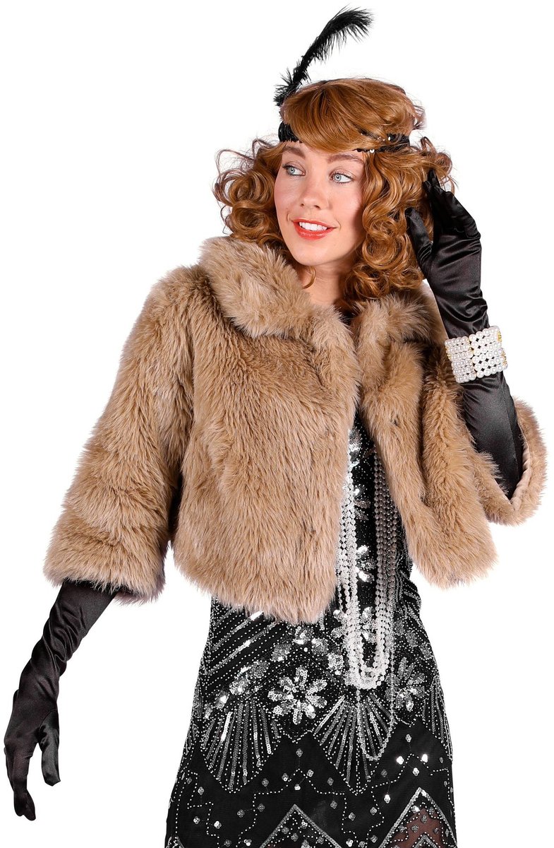 20's Charleston Faux Bontjasje - Bruin - Maat XL