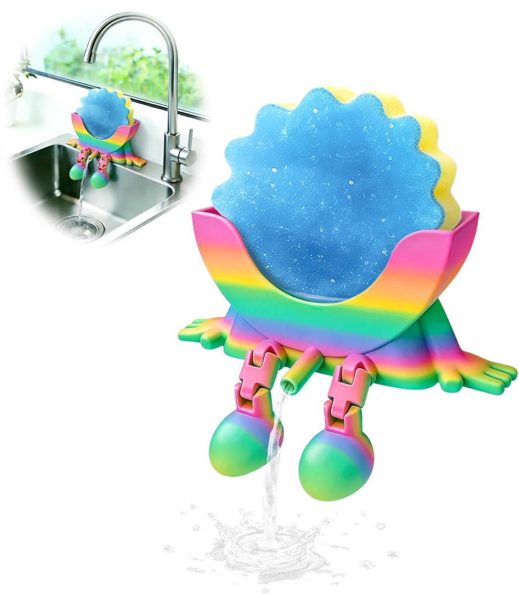 Namajunas - Schattige smiley-hangsponshouder - Vaatdoekhouder met spons - Gootsteen organizer met afvoer - Aanrecht en Keuken Organiser – Keuken accessoires - Keukendecoratie - Cadeau