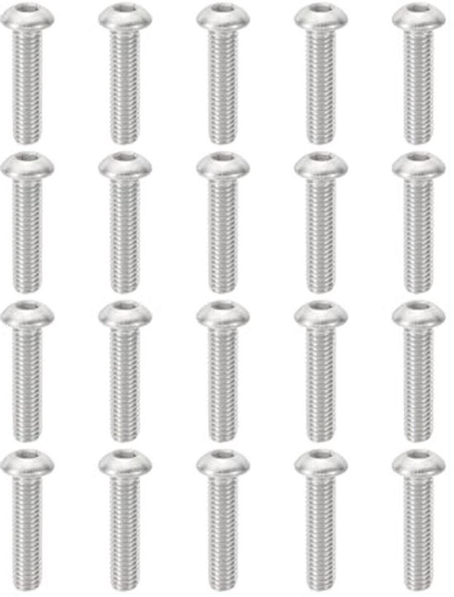 Lenskop Schroeven M6 - 1 x 25 mm, 20 Stuks RVS 304 Hex Schroeven vol Draad