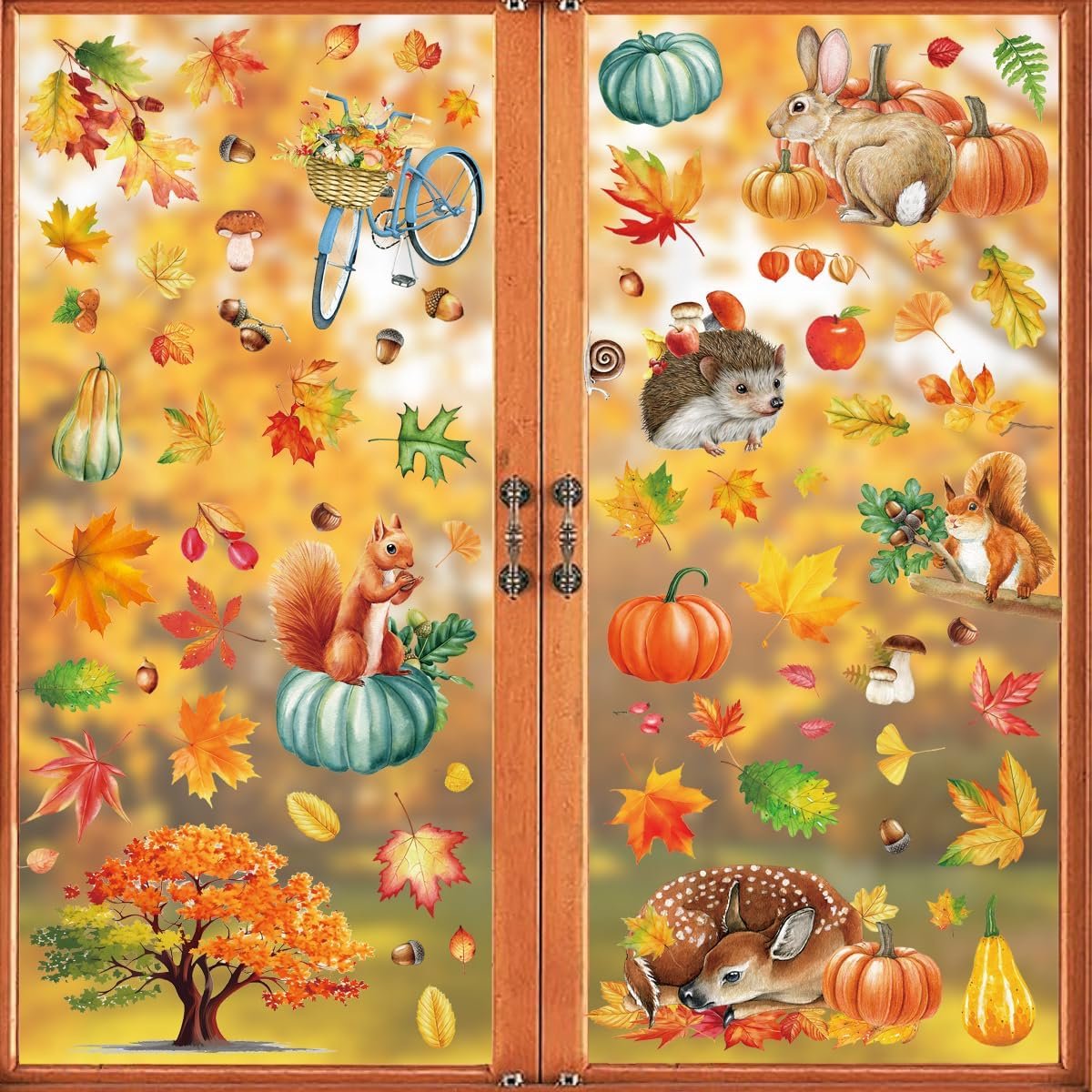Herfst en Thanksgiving Raamstickers - Zelfklevende Esdoornblad Decoratie - Lijmvrije Feestelijke Stickers voor Herfstfeesten