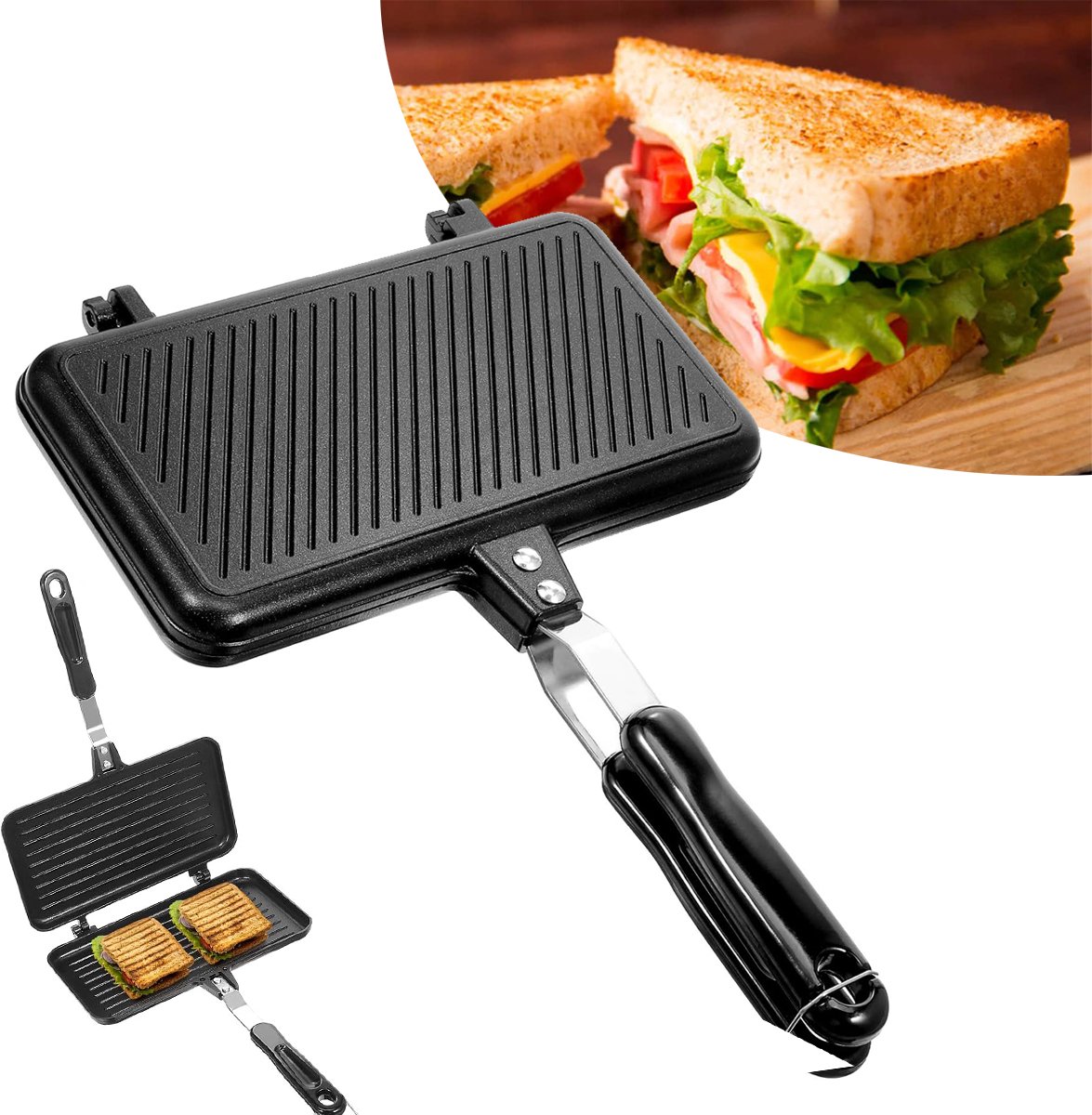 Sandwichmaker - Anti-Aanbak Grillpan Voor Panini's - Aluminium Flip Pan - Tosti-Apparaten Voor Op Het Fornuis - Bakvorm