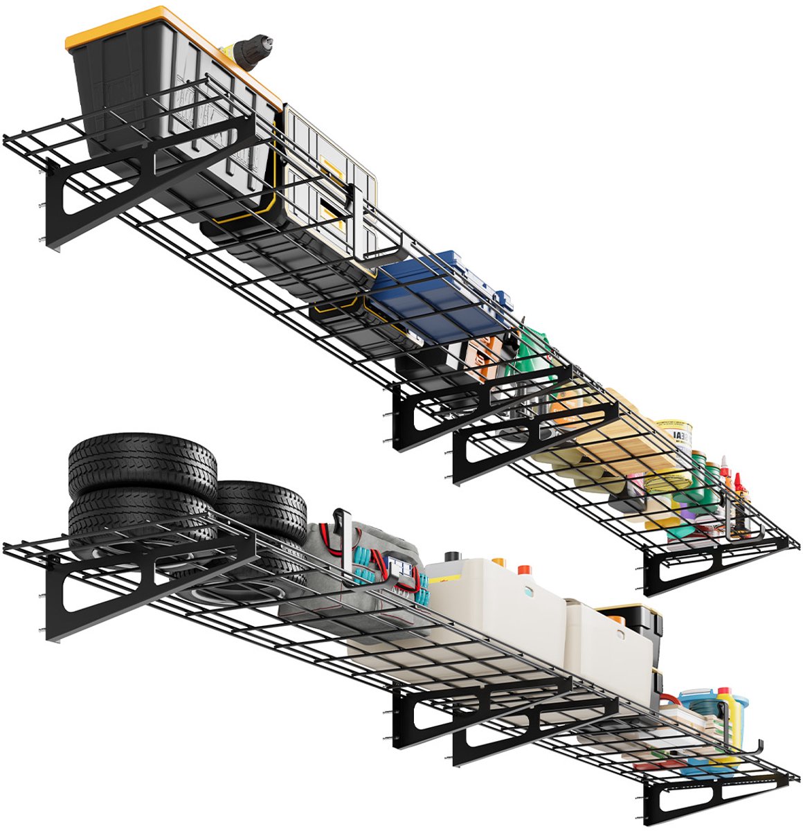 HoerFuriy - 2‑Pack Zware Wandgemonteerde Garage Stelling - Metaal Zwevend Rek 60x180cm - Totale Belasting 363kg - Voor Garage, Kelder en Werkplaats