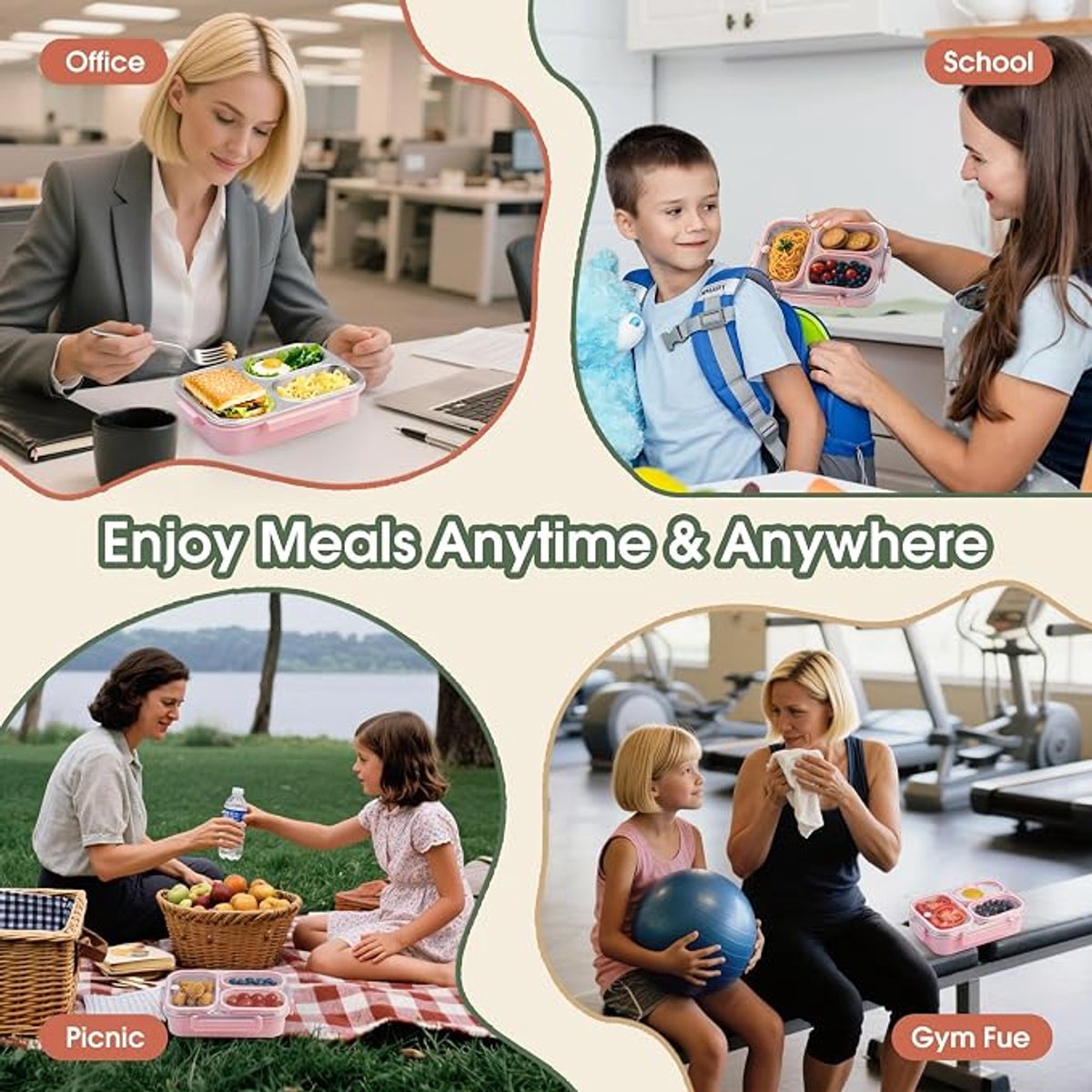 Lunchbox - 1 Stuk - Verdeeld Bord - Roestvrij Staal - 1000 Ml - Bentobox - Geïsoleerd En Draagbaar - Metalen Lunchbox Met Vakjes - Dubbele Metalen Lunchbox Met 3 Vakken - Geschikt Voor Werk, Reizen, School, Picknicks - Roze — cadeau in Koken & Dineren - foto 4