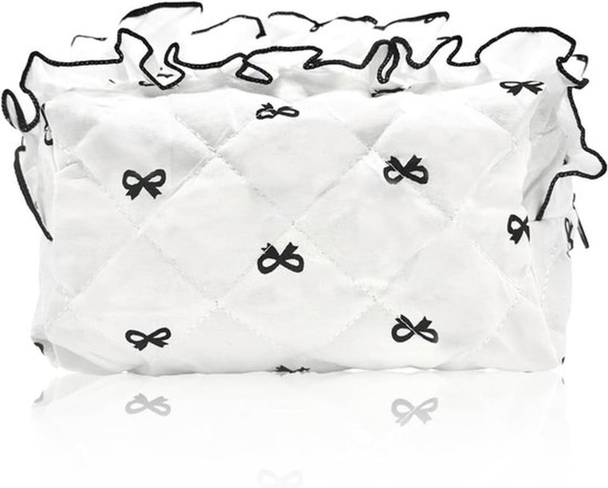 Schattige katoenen cosmetische tas met ruitpatroon en ritssluiting, voor dames en meisjes - zwart, gewatteerd.