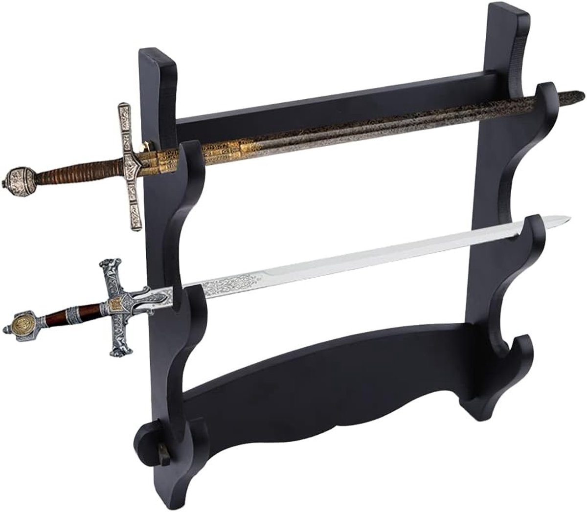 Drie-laagse Wandhouder voor Zwaarden - Houten Displaystand voor Samurai Katana en Wakizashi met Elegante Afwerking