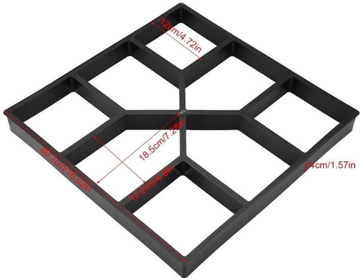 Tuintegels 40x40 cm - Doe-het-zelfset - Vloervormen voor Buiten - PP-kunsthars - Zwart - Inclusief straatsteenvorm - Straatstenen