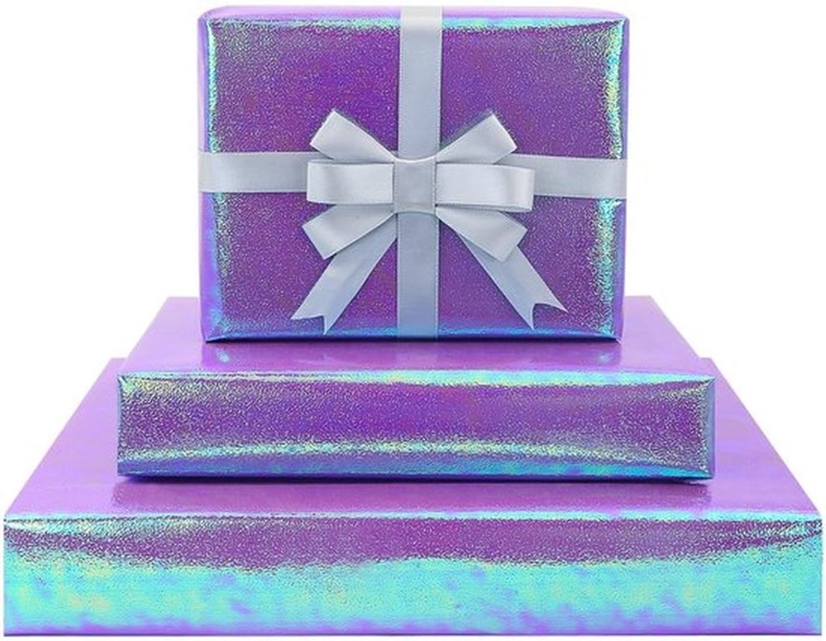 Cadeaupapier Paars Holografisch - 4 Vellen Metallic - Iriserend Inpakpapier - Sprankelend Cadeaupapier - Verjaardag/Babyshower - Geschikt voor Knutselprojecten