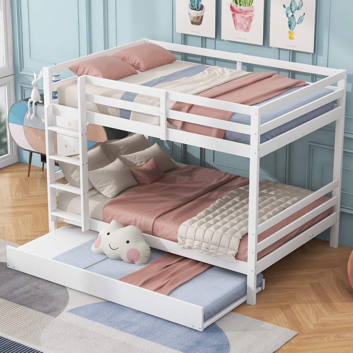 Stapelbed 140x200 cm - Uittrekbaar - Met Ladder - Met Valbeveiliging - Wit