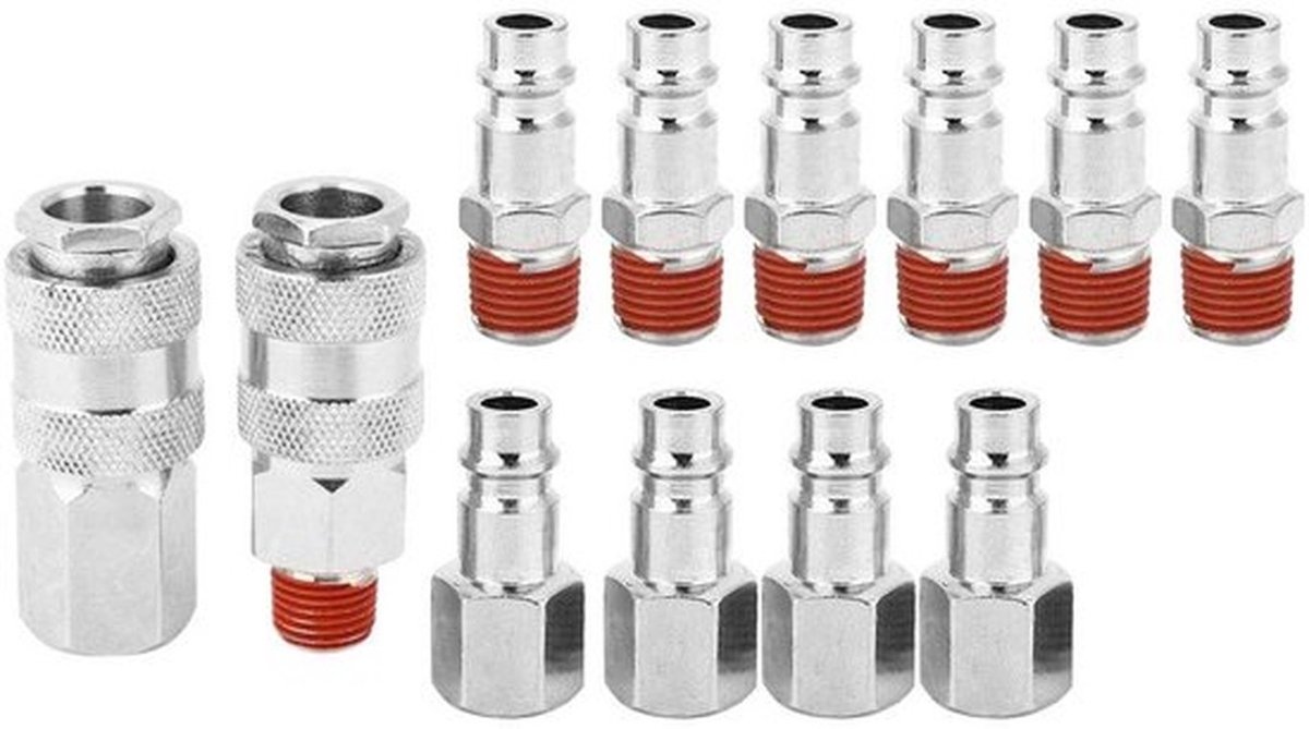 Lucht Slang Connector - 12 Stuks - Snelle Ontkoppeling - Pneumatische Aansluitingen - Corrosiebestendig - Eenvoudig te Gebruiken - Luchtconnector