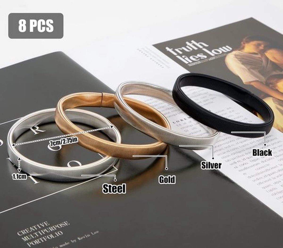 Mouwhouder Antislip - Elastisch - 4 Paar - Zwart/Zilver/Goud/Staal - Voor Heren/Dames - Diameter 7 cm - Hemdmouwer