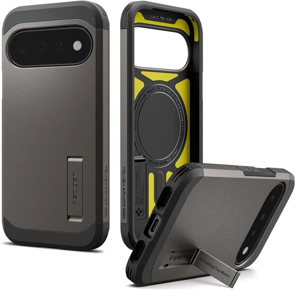 Spigen Tough Armor Hoesje Geschikt voor Google Pixel 11 | Compatibel met MagSafe / Qi2 | Back Cover Militaire Standaard | Kickstand | Gunmetal