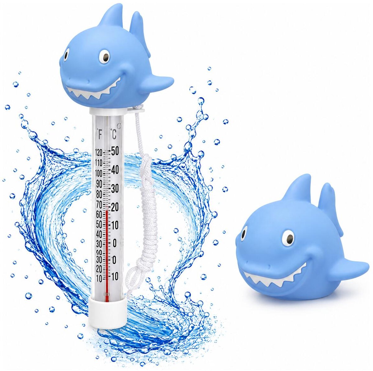 Bellatio Design Zwembad thermometer Funny - Haai - badthermometer - drijvend - kunststof - 25 cm