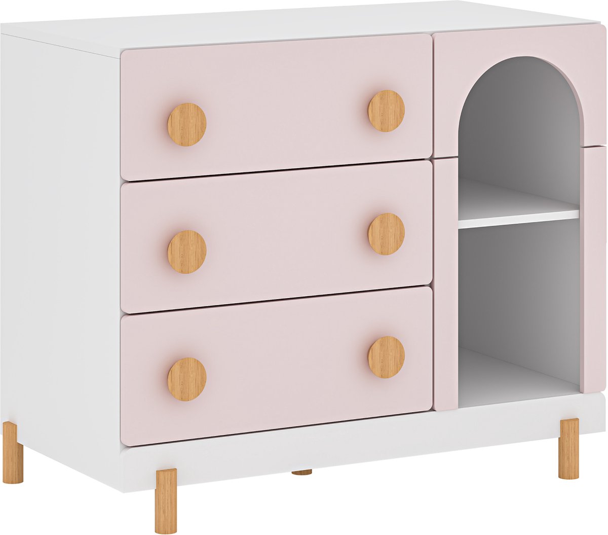 Kindercommode Vaarentaa met 3 lades 2 open vakken 79x41x66 cm roze [en.casa]