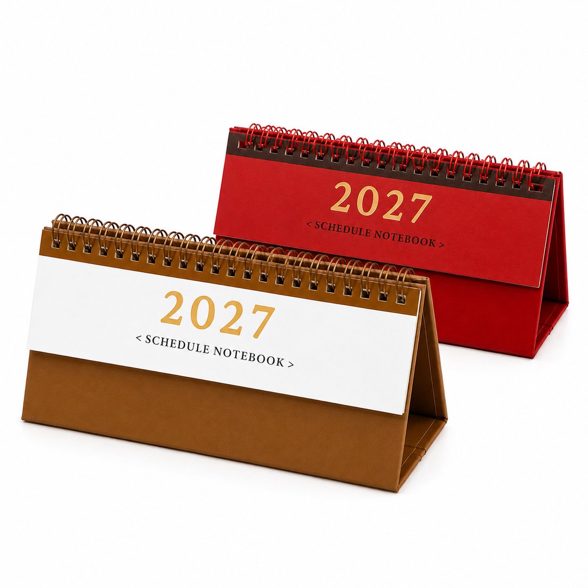 Set van 2 mini-bureaukalenders 2026-2027 – Basis 70×213×103 mm - Binnenpagina's 210×63 mm - Decoratieve bureaukalender - Gemaakt van dik papier met ringband – Geschikt voor thuis, kantoor en school