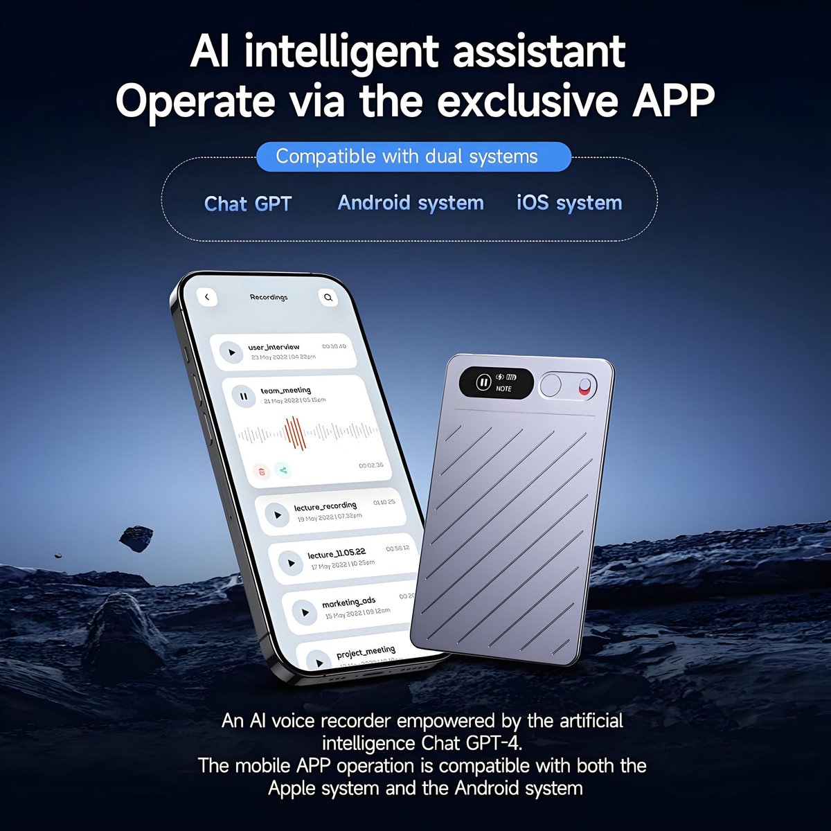 Slim Dicteerapparaat 64 GB met Transcriptie – Digitale Voice Recorder voor Vergaderingen, Colleges en Interviews – Meertalige Spraakrecorder