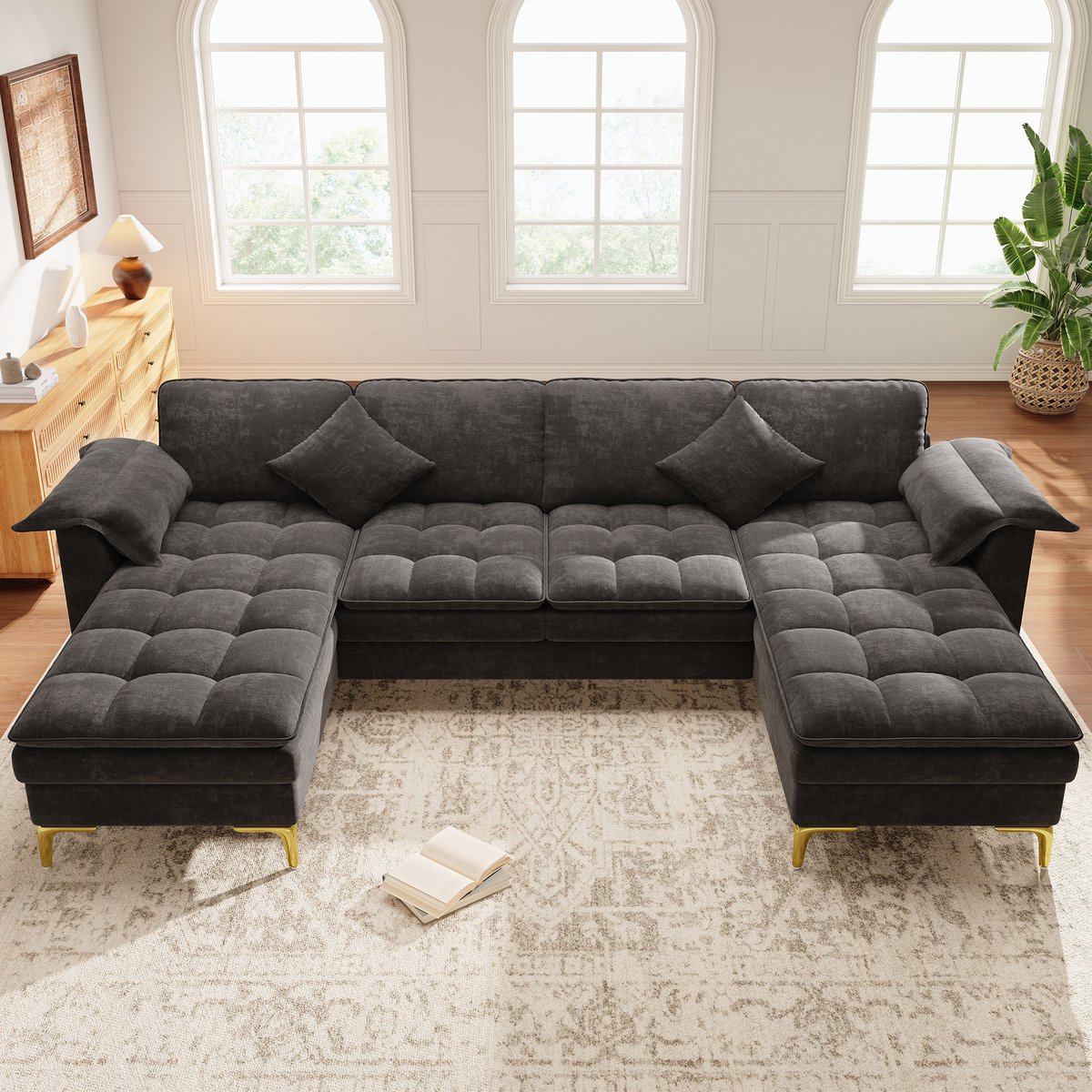 MODFU-U-Bank-Grijs-4-Zits-Chenille-Metalen-Poten