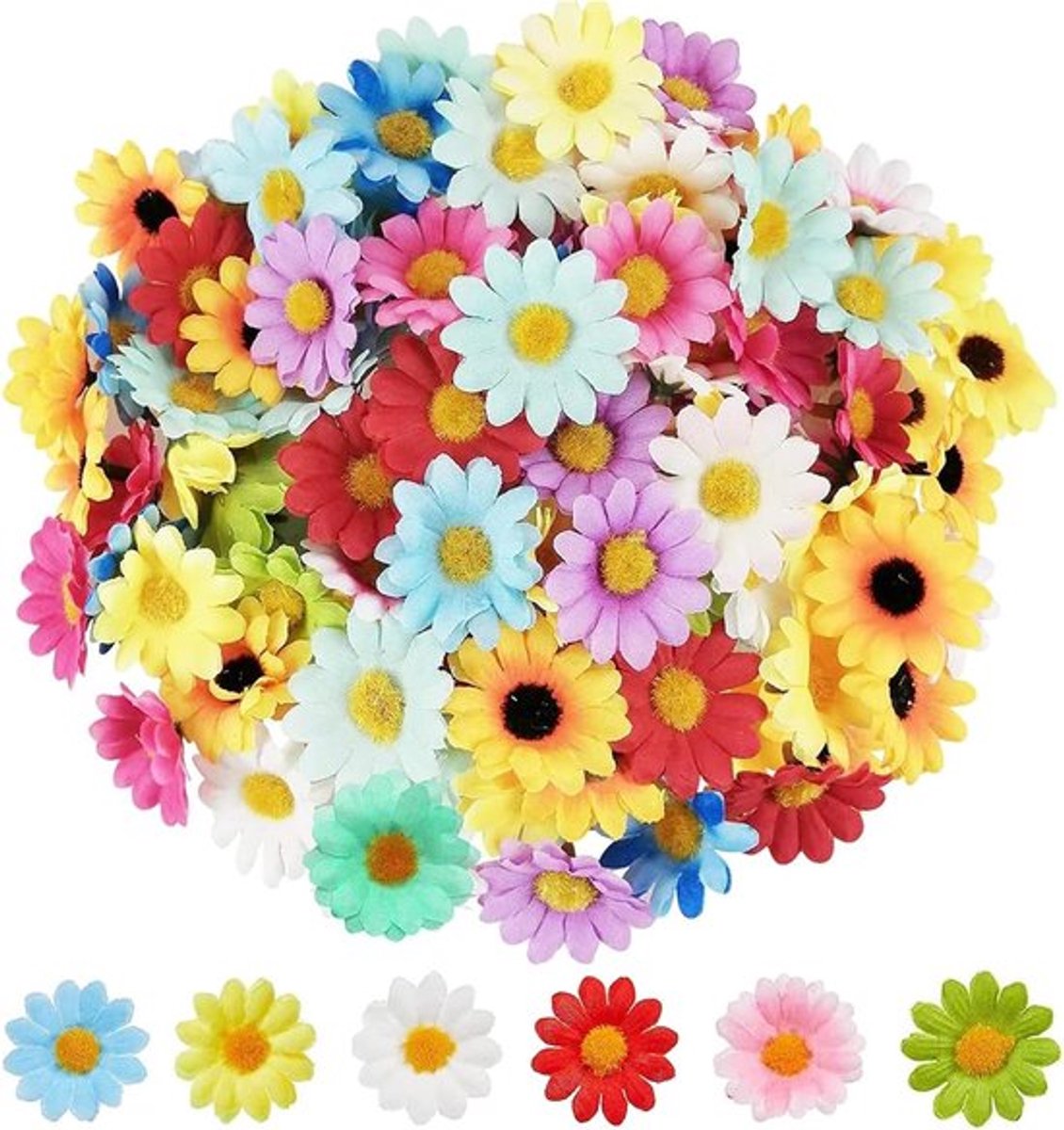 SnelShoppen - 100 Stuks Kunstbloemen Set met Daisies en Chrysanten 4.5 cm - Decoratieve Bloemen voor Bruiloften, Feesten, DIY en Thuisdecoratie - Leve