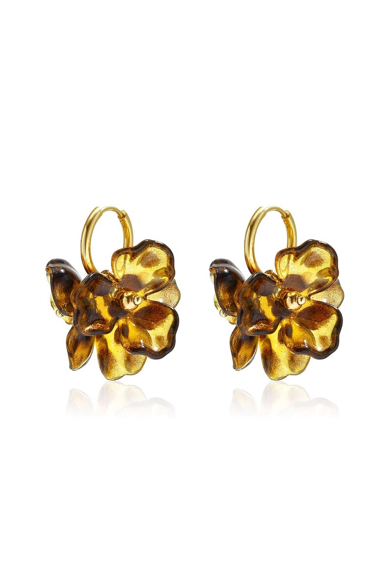 Liva - Bloem Oorknopjes - Amber - Stainless Steel - - Amber