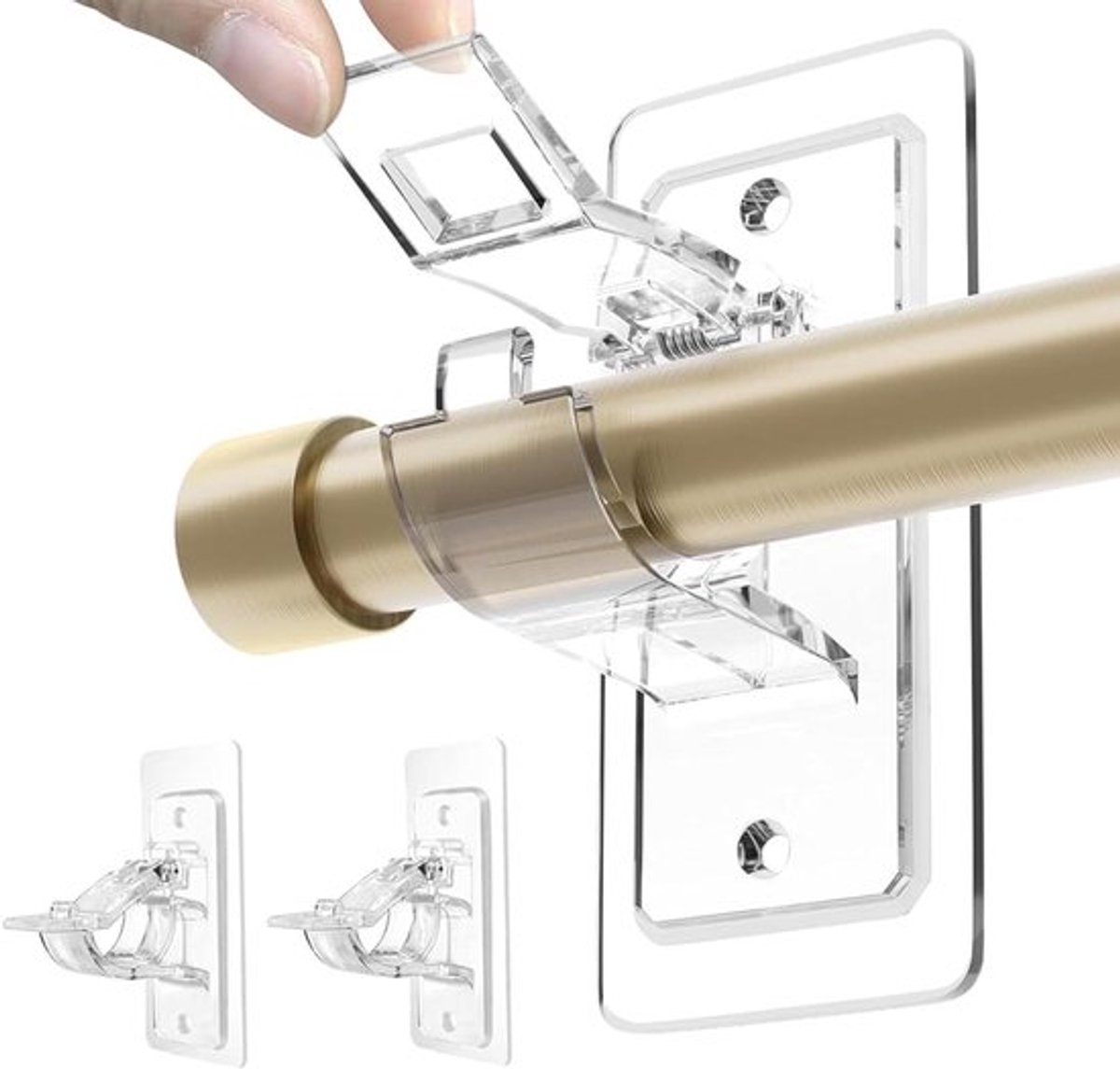 Set van 2 gordijnroedebeugels - zelfklevende gordijnroedehouders voor woonkamer en badkamer met verstelbare haken. Gemakkelijk te monteren en geen schade. Verstelbaar en spijkervrij.