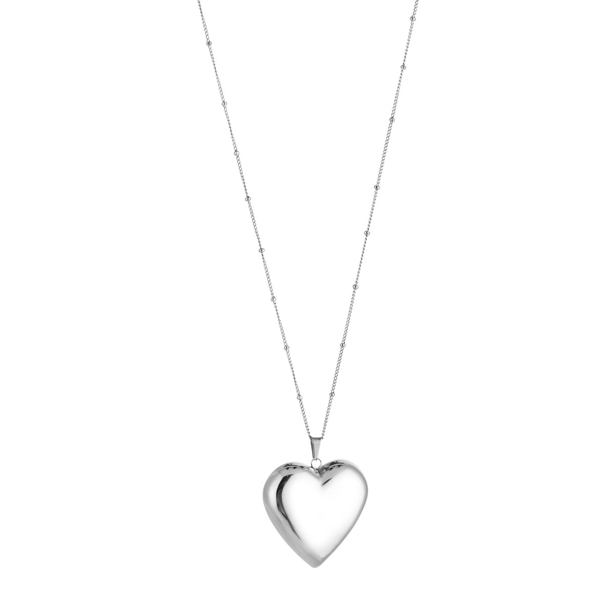 Elegante Lange Roestvrijstalen Ketting met Groot Hartenmotief - Dames Sieraad - Zilver