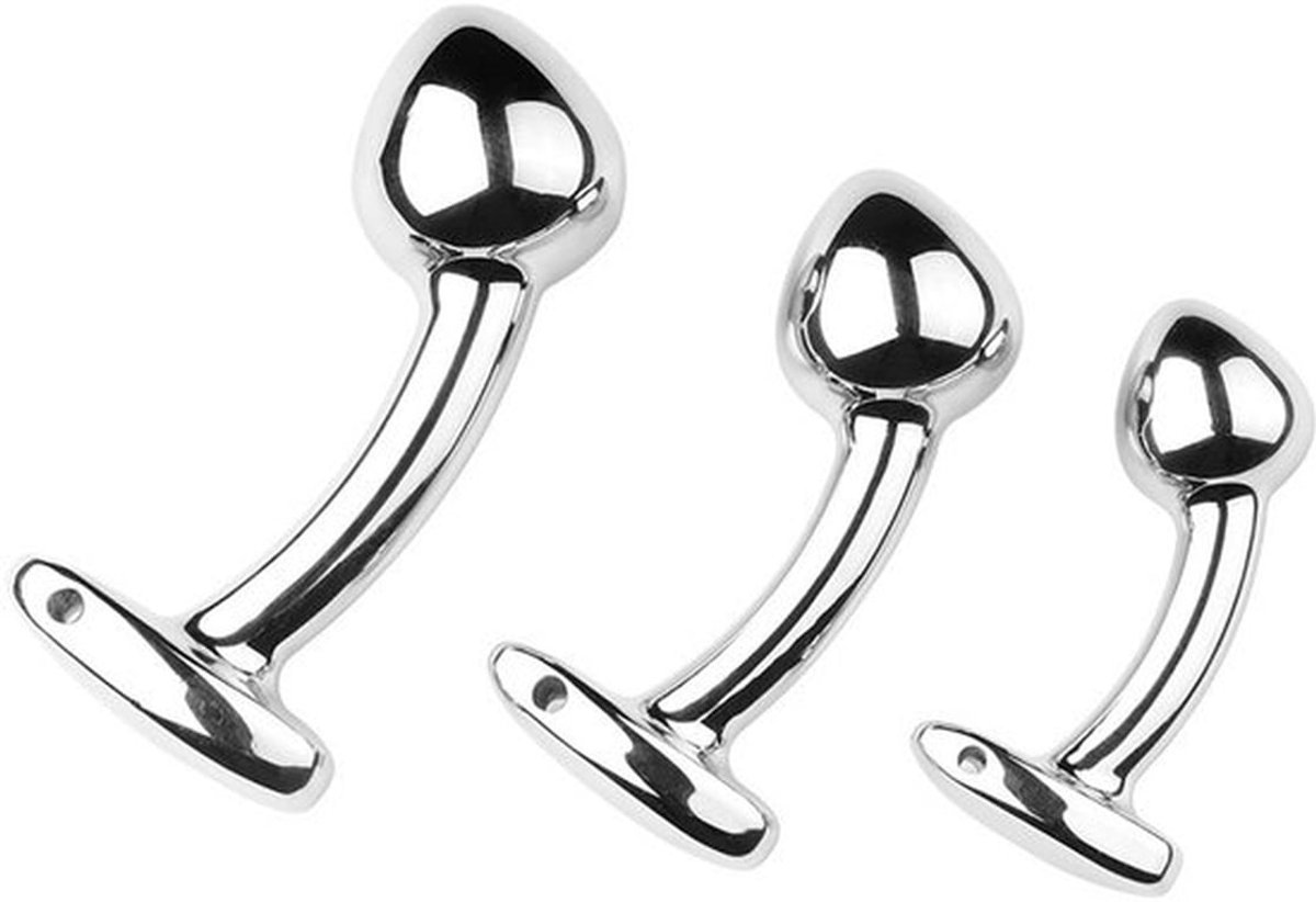 Anale seks trainingsset 3 stuks metalen buttplug, uitgebreide anale seks plug trainer kit mannen en vrouwen volwassen seksspeeltjes cadeau zilver