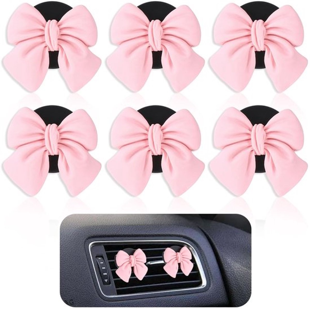 Luchtverfrisser Auto - 6 Stuks - Roze Strik - Interieurdecoratie - Etherische Olie Diffuser - Duurzaam ABS & Zinklegering
