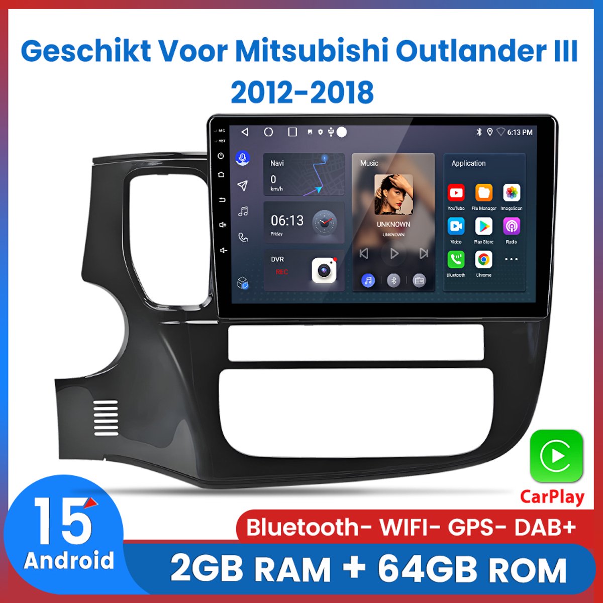 Awesafe Autoradio - Geschikt voor Mitsubishi Outlander III 2012 t/m 2018 - 2+64GB 4Core - 10.1 inch Android 14.0 CarPlay Autoradio - Draadloos CarPlay & Android Auto - Bluetooth & WiFi - GPS Navigatie - 2012 2013 2014 2015 2016 2017 2018