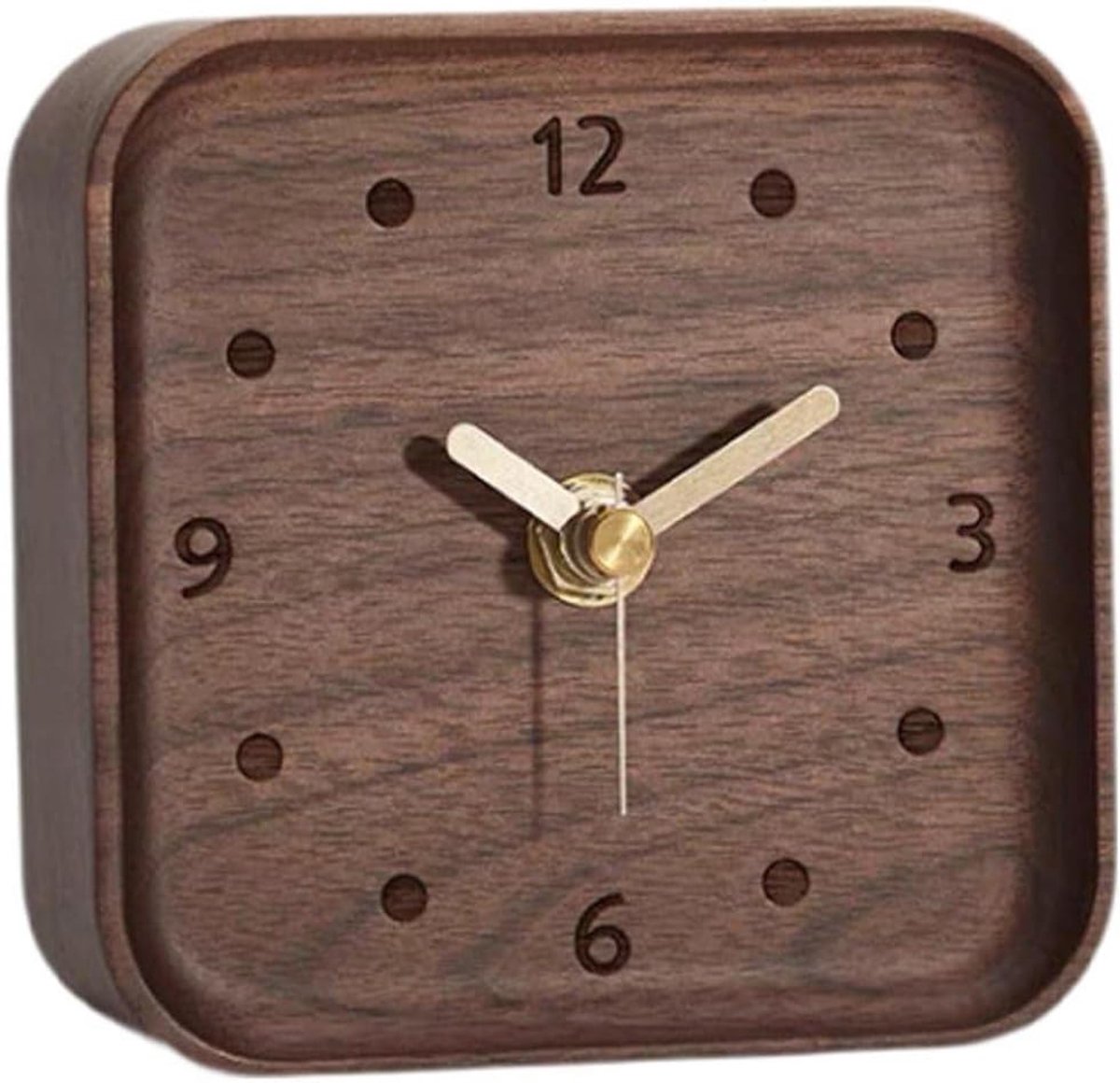 Houten tafelklok, stille niet‑tikkende bureau‑ en bedklok, eenvoudige chique houten klok voor slaapkamer, woonkamer en huisdecoratie