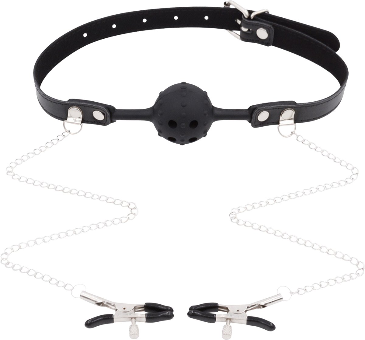 Smart Moves - Siliconen Spikes Ball Gag met Tepelklemmen - Zwart