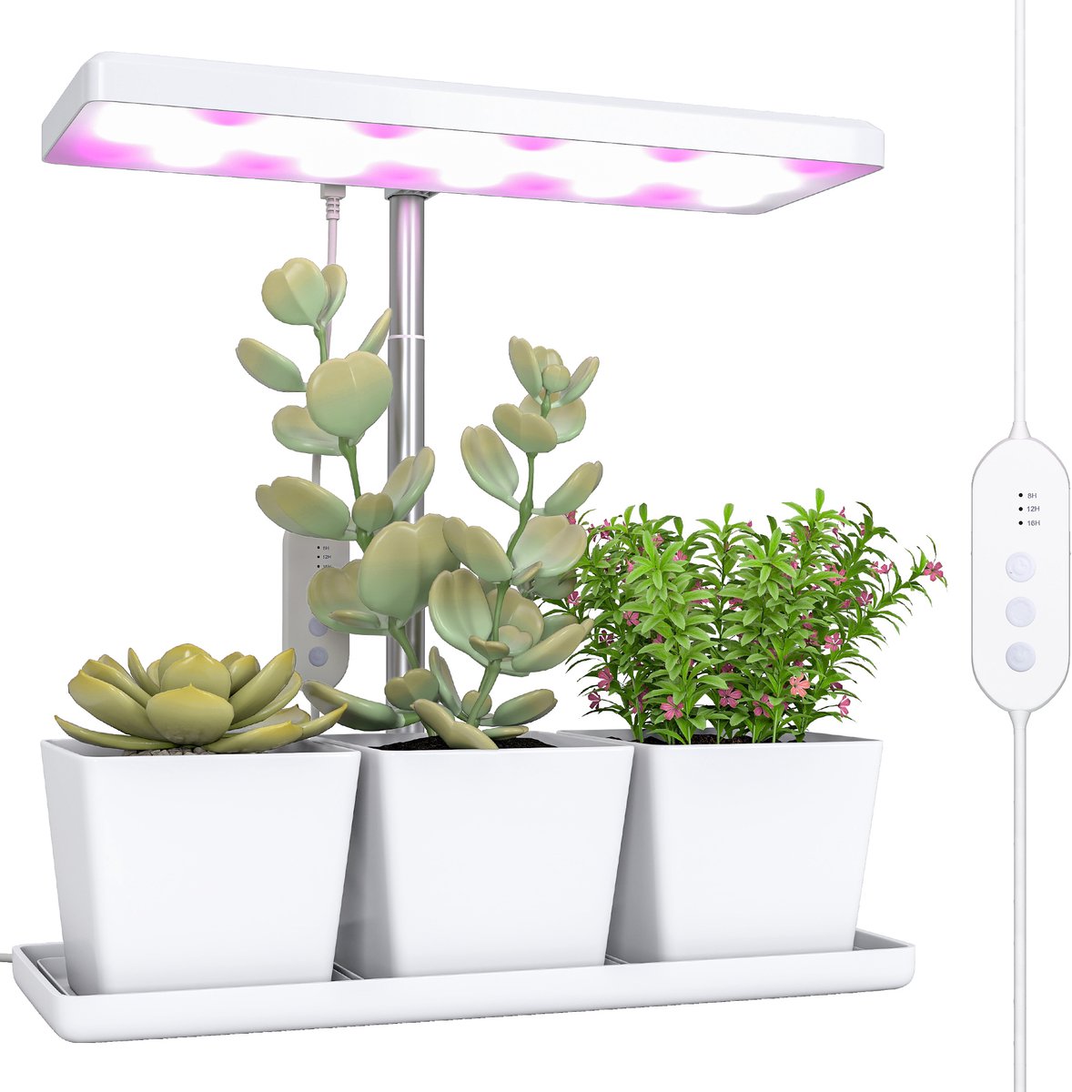 Lampe de culture 10 W - Lampe de culture LED à spectre complet - Avec 3 pots de fleurs -- Dimensions : 31,8 x 13,4 x 35,6 cm - Blanche