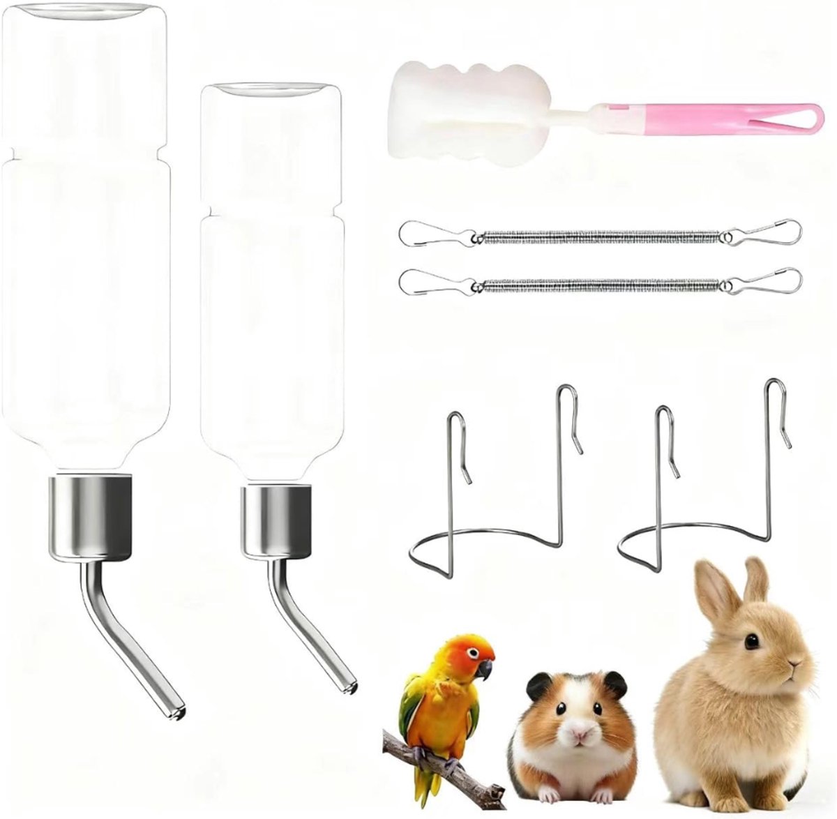 ZRNS® Drinkfles Konijn - Waterdispenser Kleine Dieren - Hamsters en Cavia's - 2 Stuks