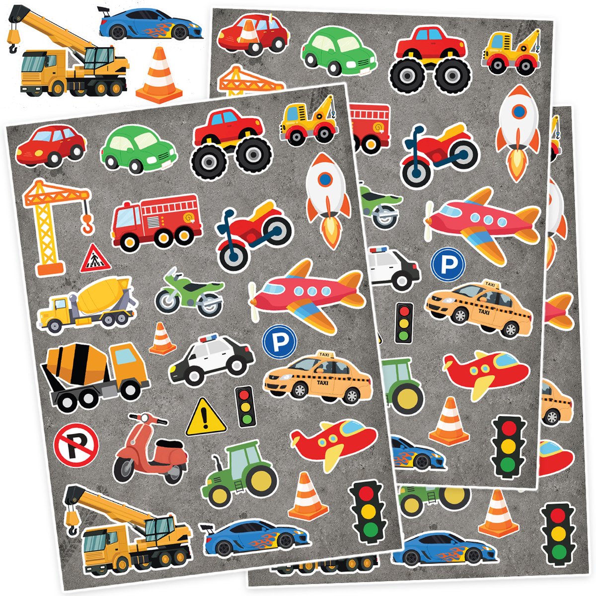 Voertuigen Stickers - 3 Stickervellen voor Kinderen - 81 Stickers Jongens