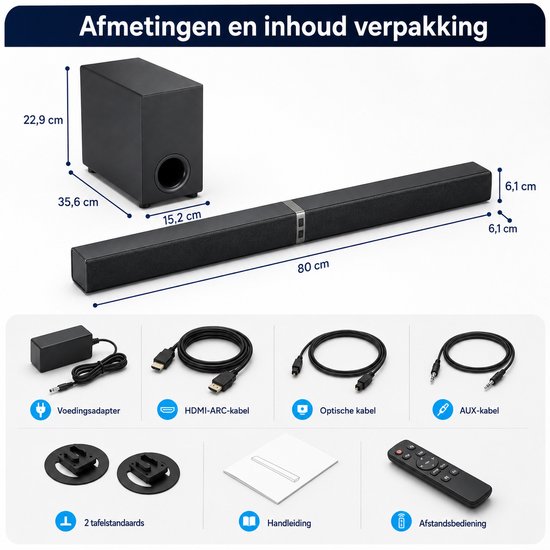 Thuys Soundbar met Subwoofer - 120W - Bluetooth 5.3 - TV Geluidssysteem - Zwart van Thuys — afbeelding 4